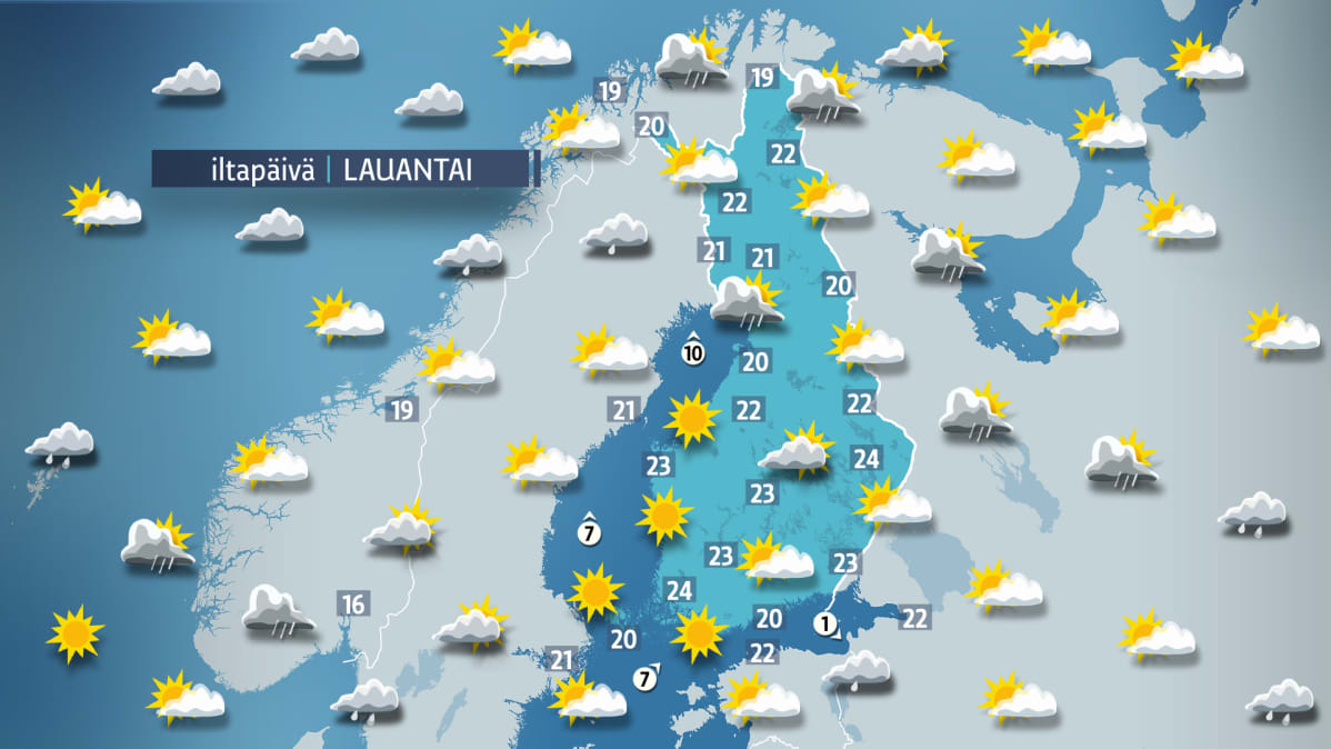 Lauantain sääkartta.
