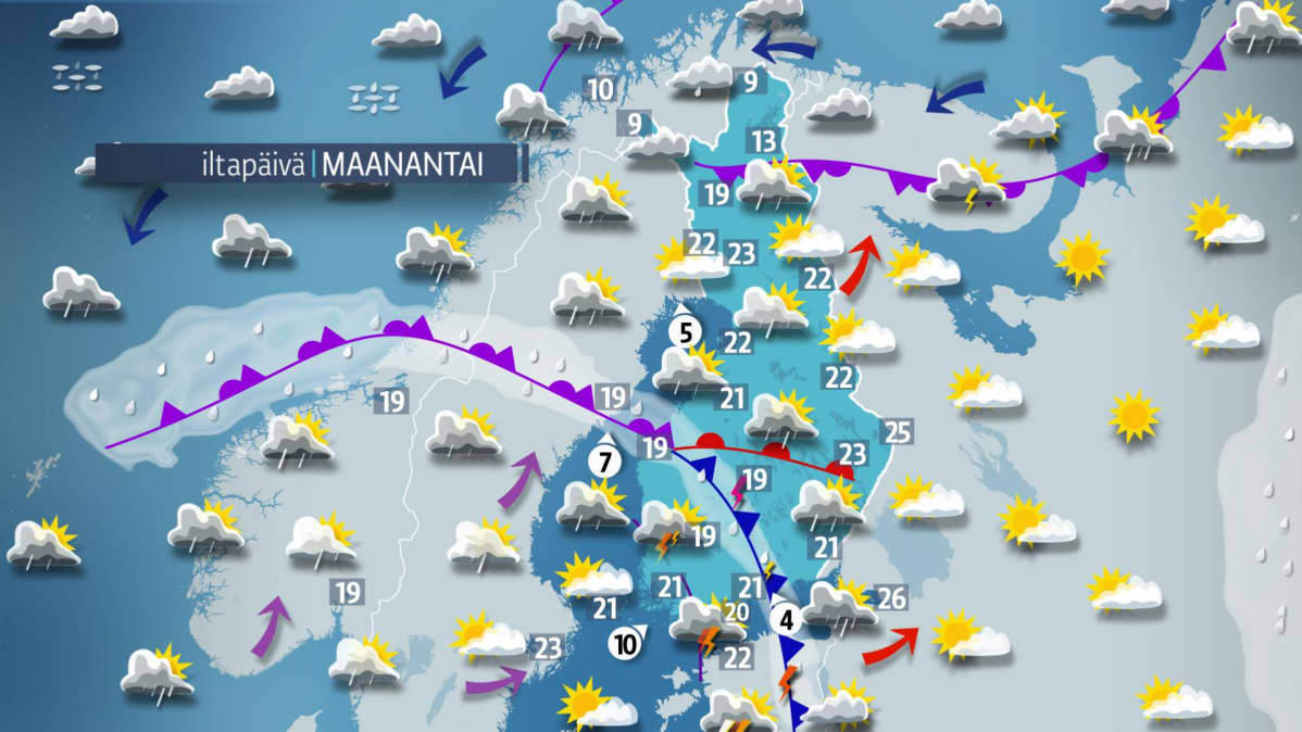 Sääkartta maanantaille 31. heinäkuuta.