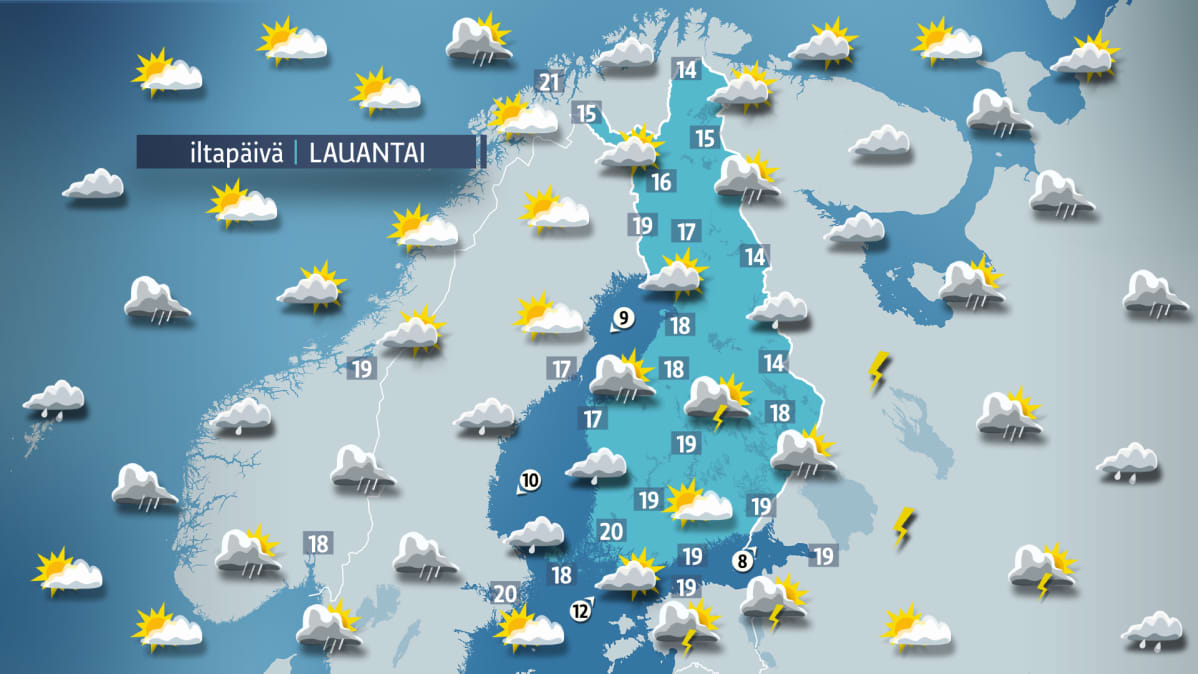Lauantain sääkartta.