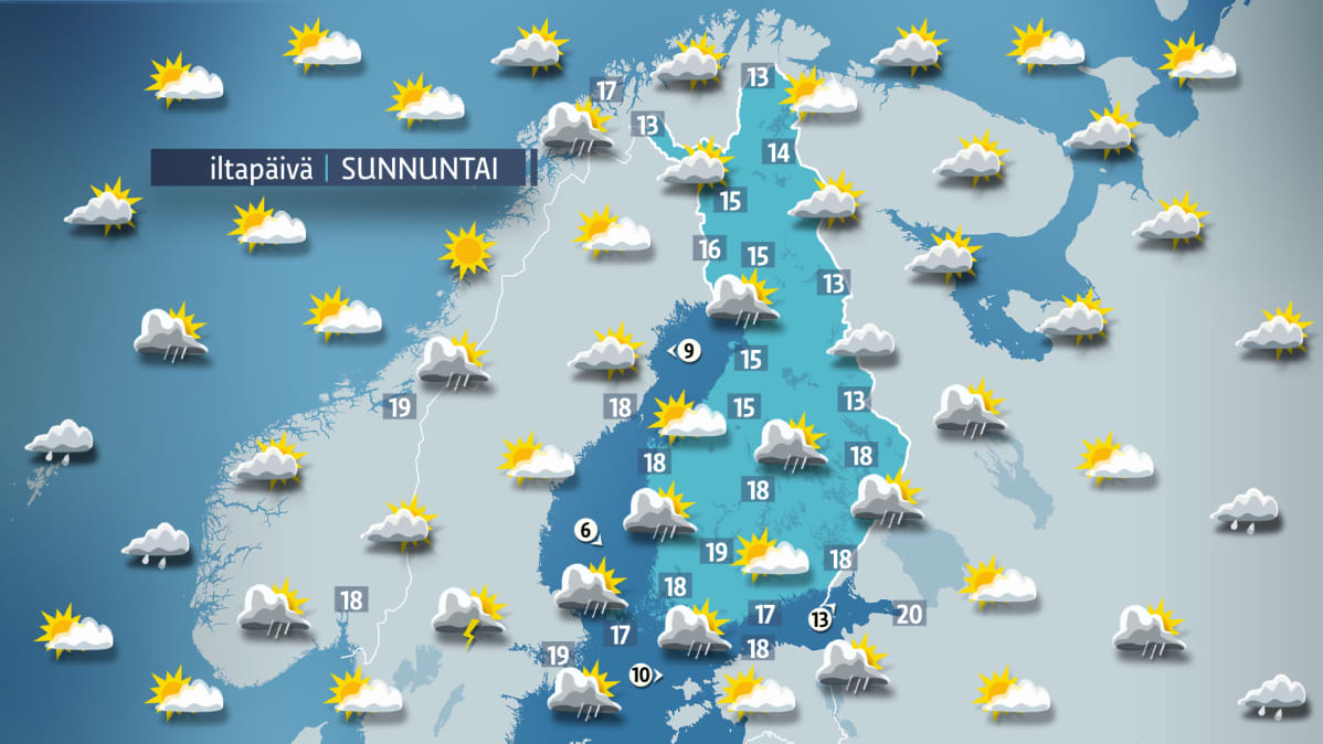 Sunnuntain sääkartta.
