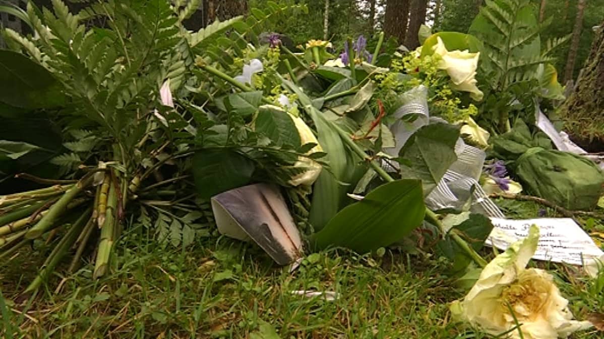 Eläinten tuhoamia kukkia haudalla
