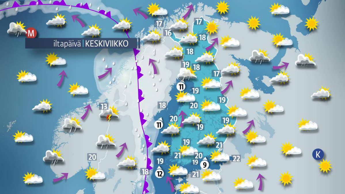 Sää Iltapäiväkartta 16.08.2017