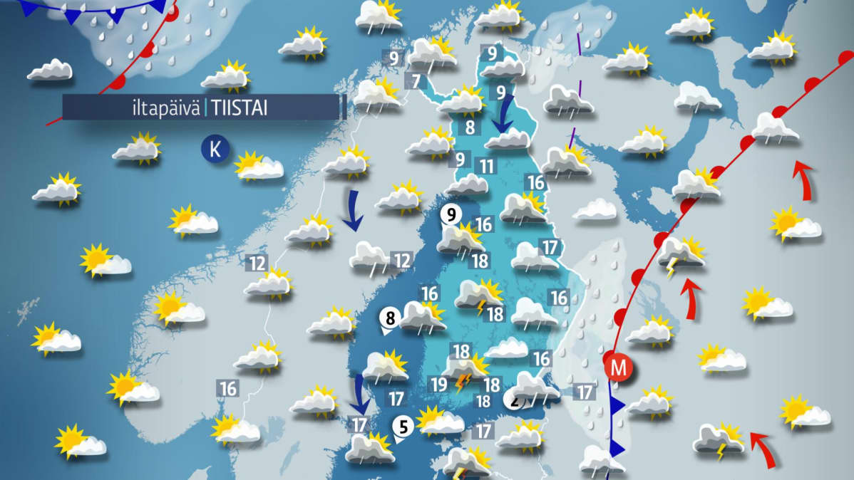 Tiistain sääkartta.
