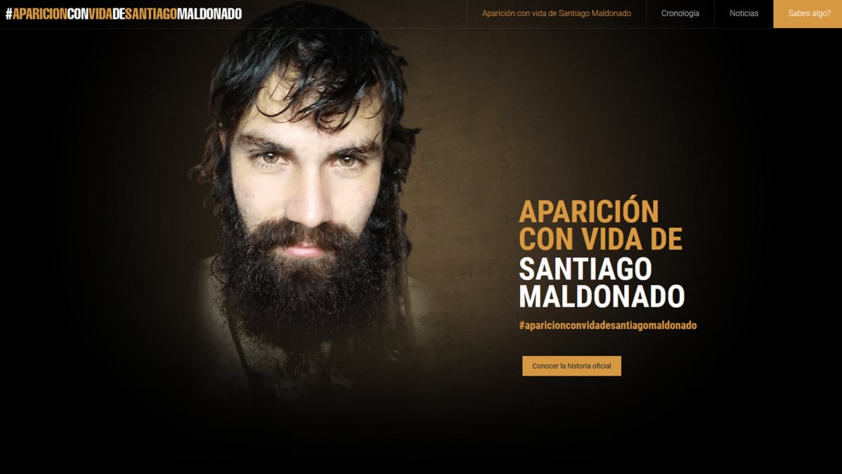 Kuvakaappaus santiagomaldonado.com -nettisivuilta.