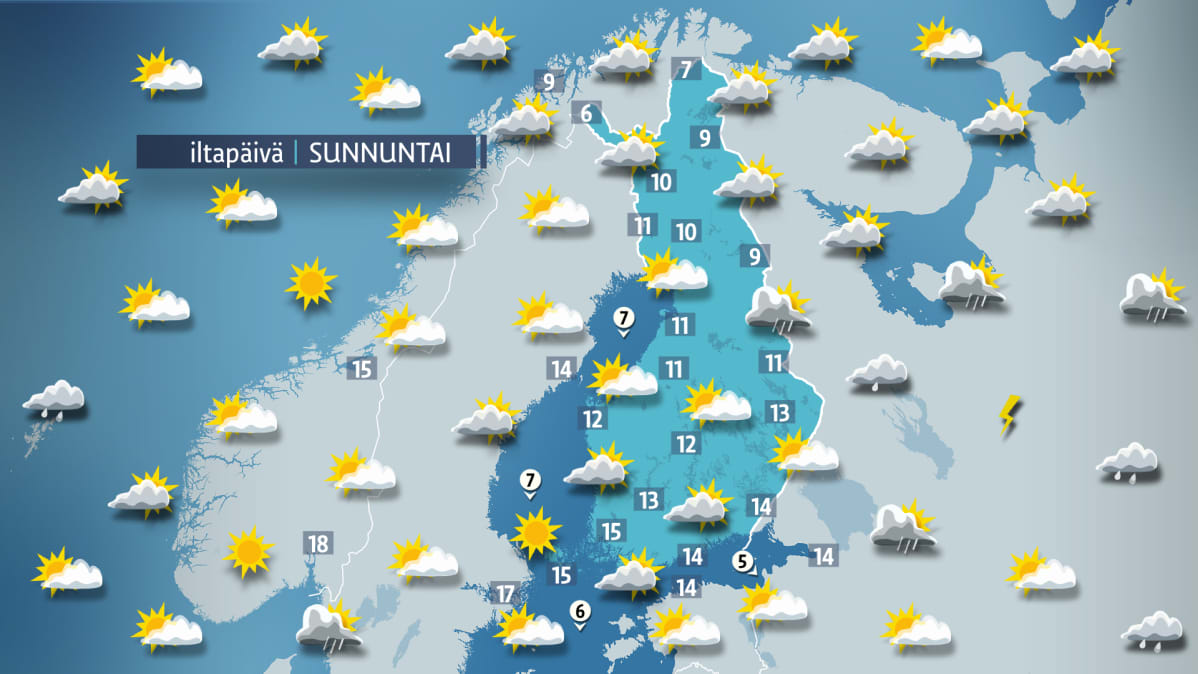 Sunnuntain sääkartta.