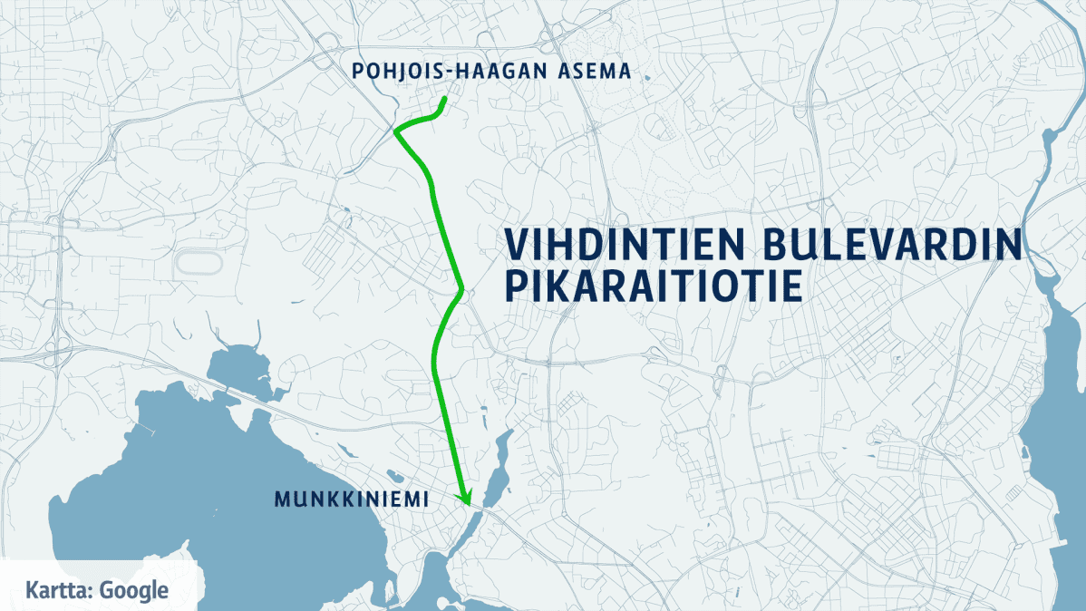 Vihdintien bulevardin pikaraitiotiekartta