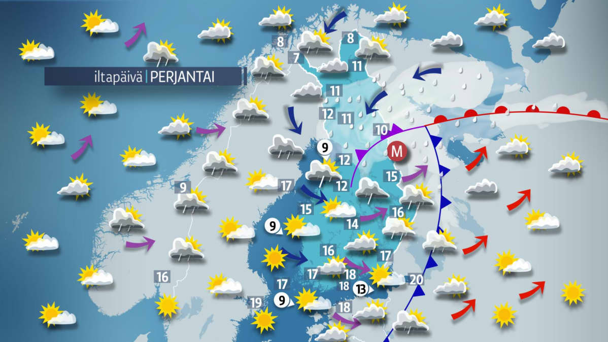 Perjantain sääkartta.