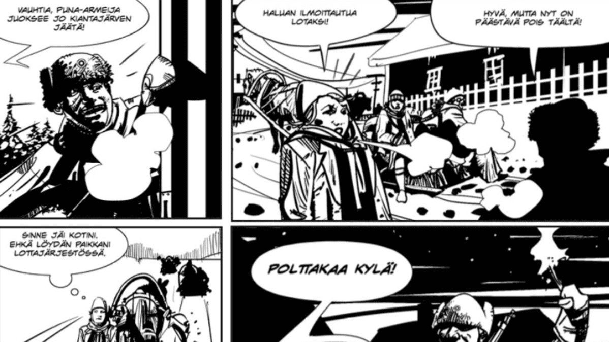 Osa Raatteen tie -sarjakuvasta.