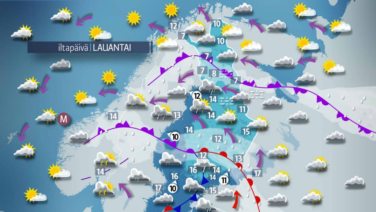 Sääkartta lauantaille 9. syyskuuta.