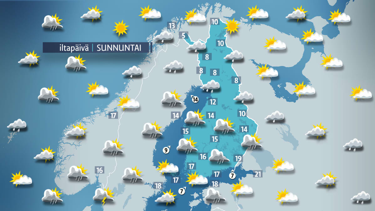 Sääkartta sunnuntaille 10. syyskuuta.