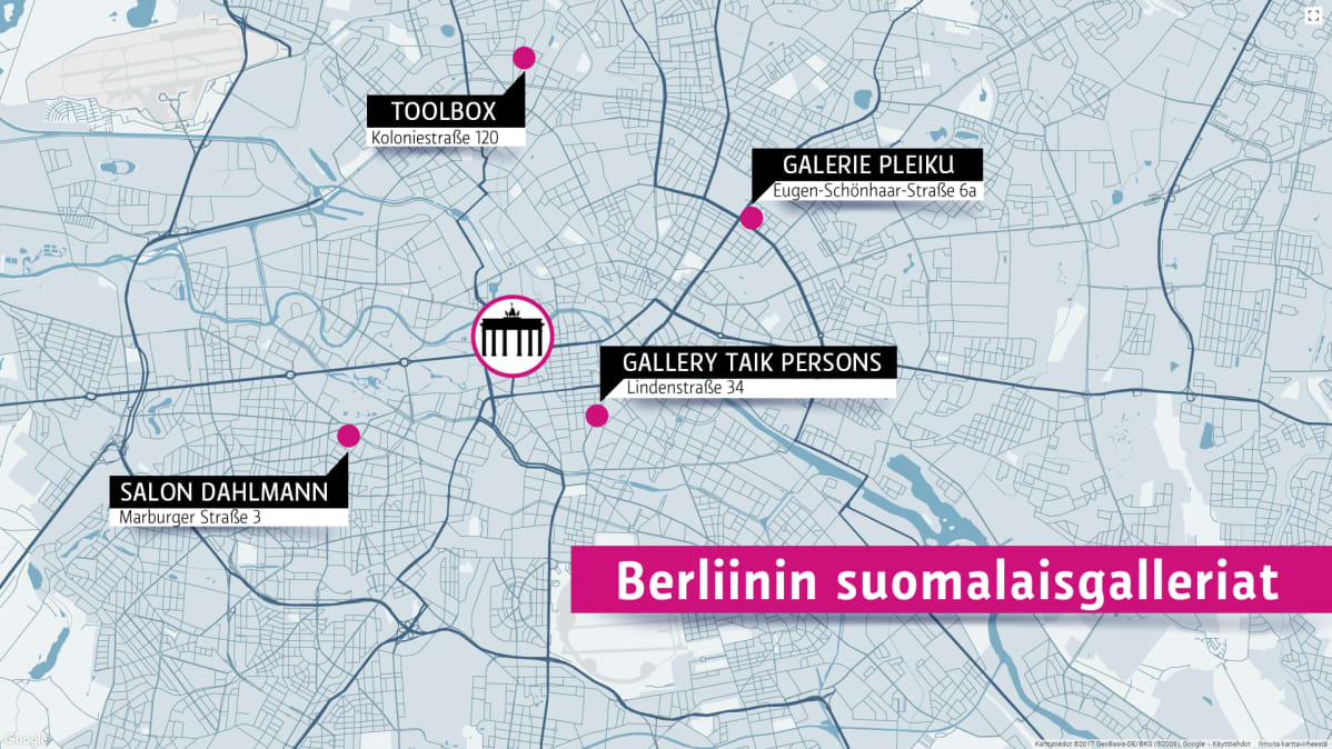 Berliinin kartta, jossa suomalaisgalleriat.