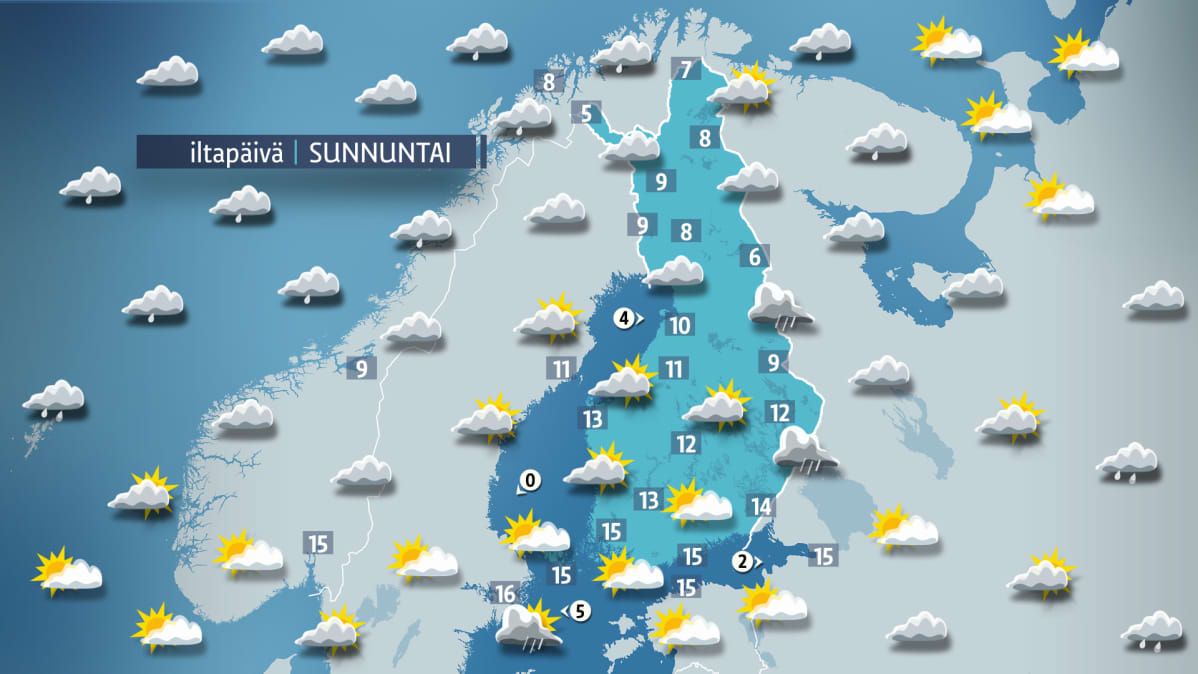 Sunnuntain sääkartta.