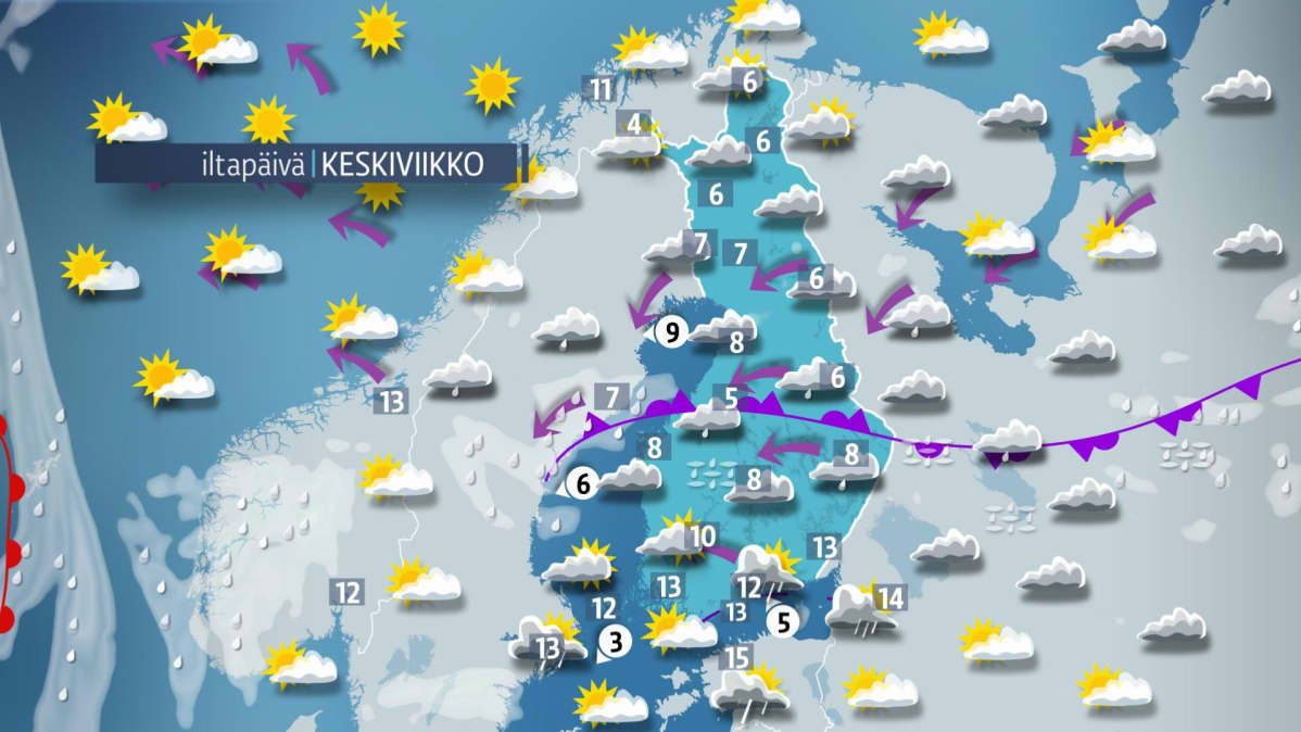 Keskiviikon sääkartta.