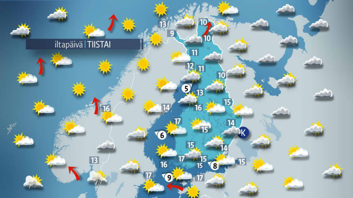 tiistain sääkartta