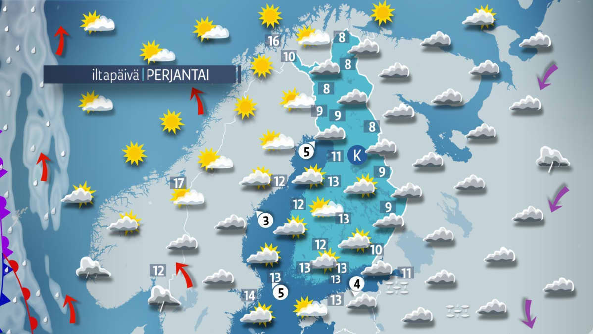 perjantain sääkartta