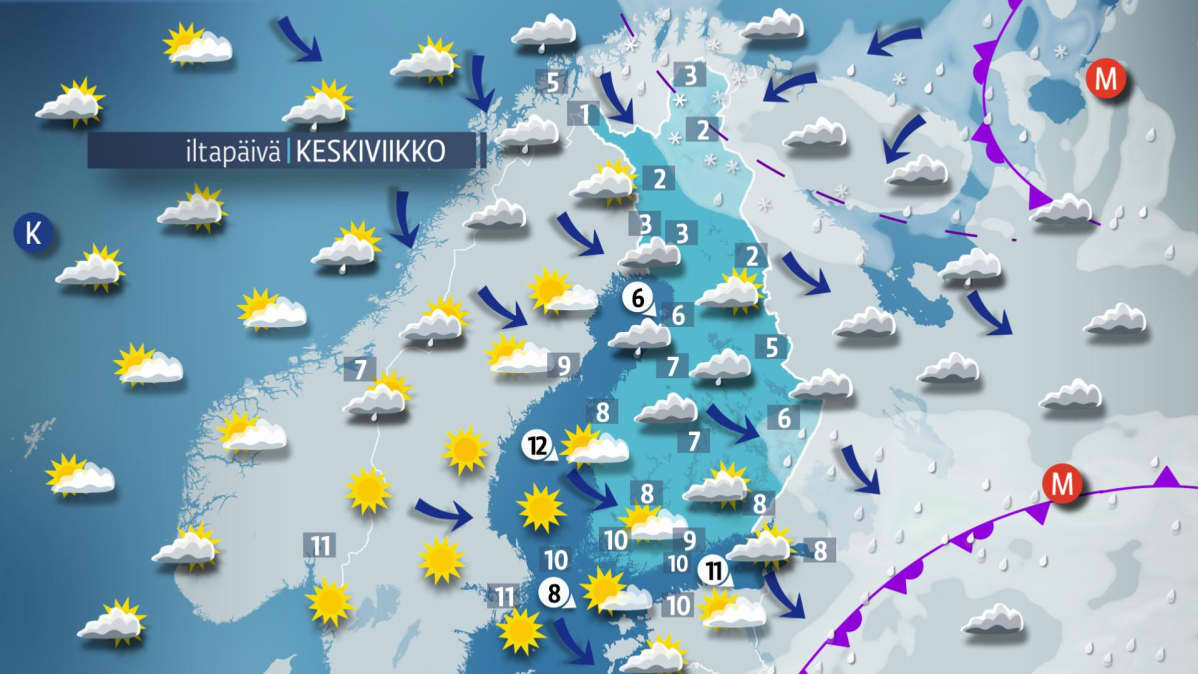 Sääkartta keskiviikolle 18. lokakuuta.