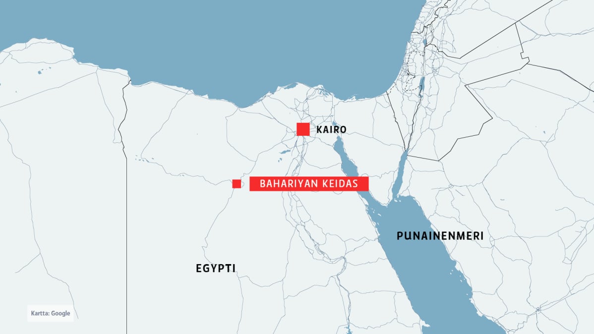 Kartta, johon on merkitty Bahariyan keidas ja Kairo Egyptissä.