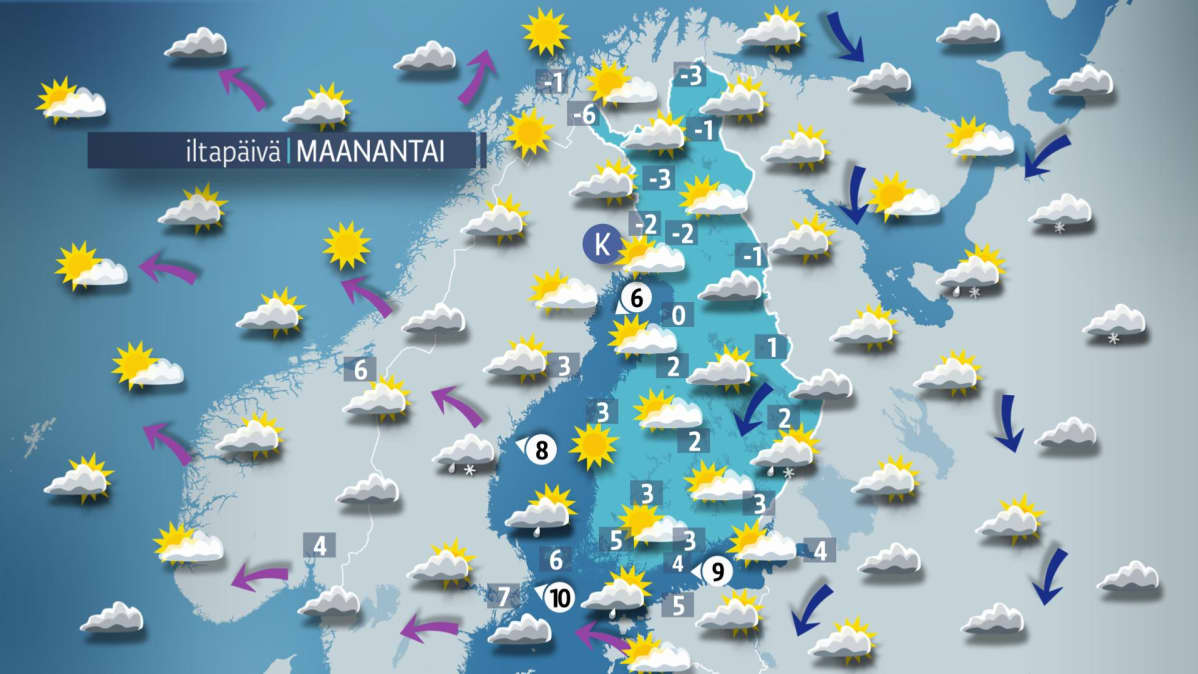Sääkartta maanantaille 23. lokakuuta.