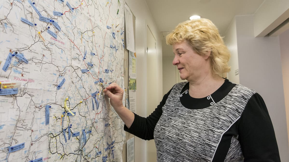 Ristijärven lomituspäällikkö Merja Kemppainen katsoo karttaa.