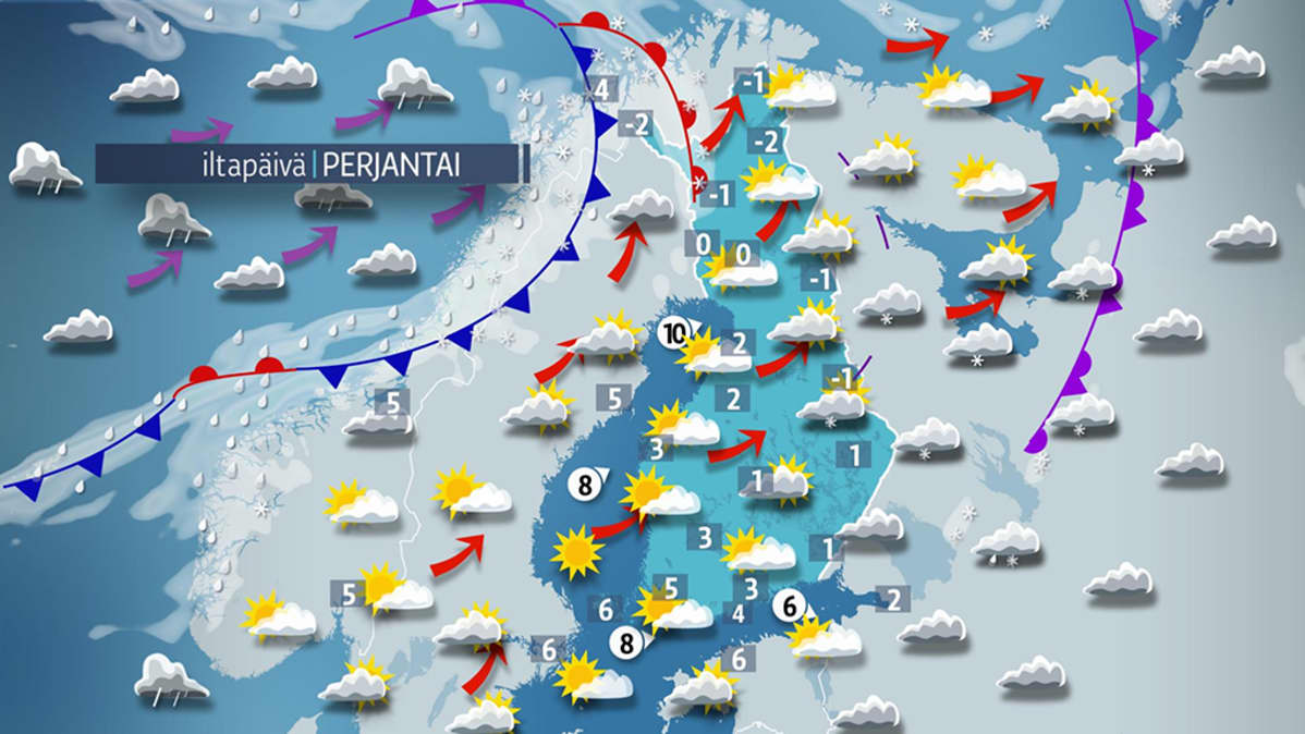 Perjantain sääkartta.