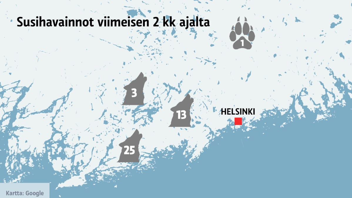 Kartta susihavainnoista.