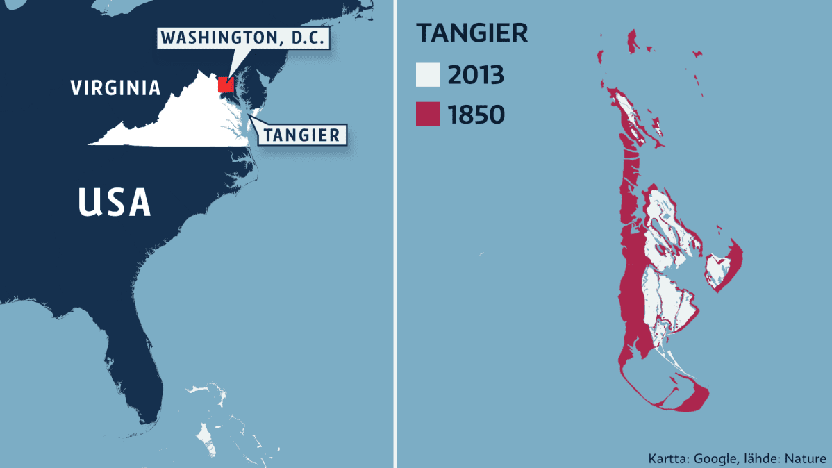Yhdysvaltojen kartta ja Tangier-saari.