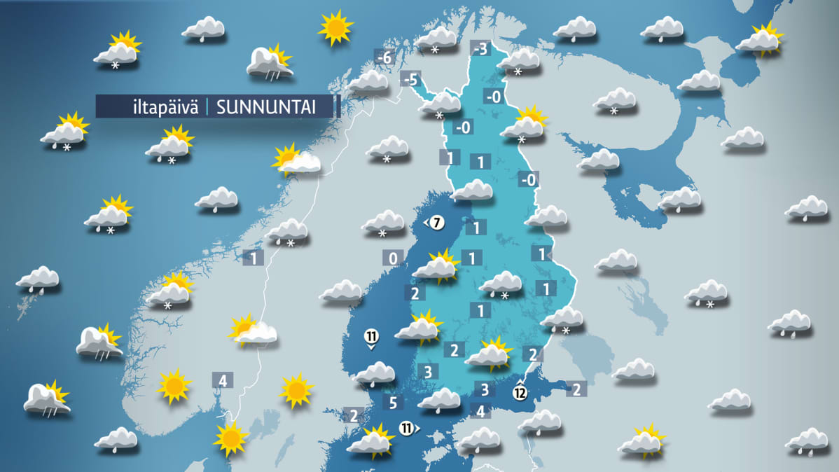 Sääkartta sunnuntaille 12. marraskuuta.