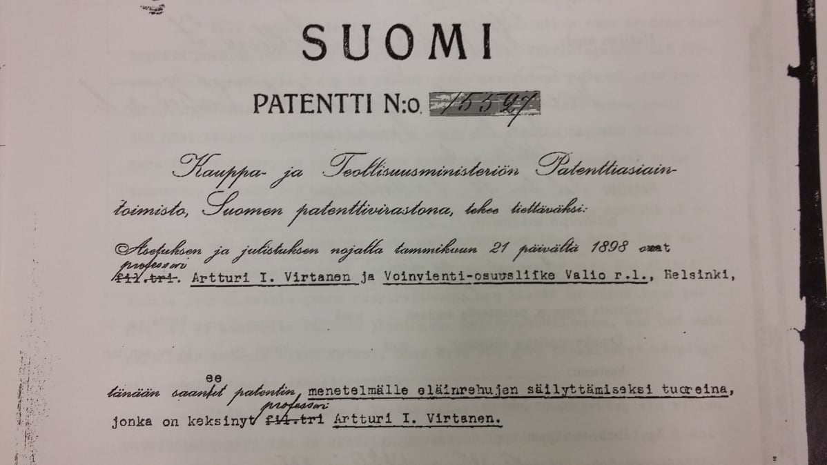 A. I. Virtanen sai keksinnöstään Nobelin kemianpalkinnon vuonna 1945.
