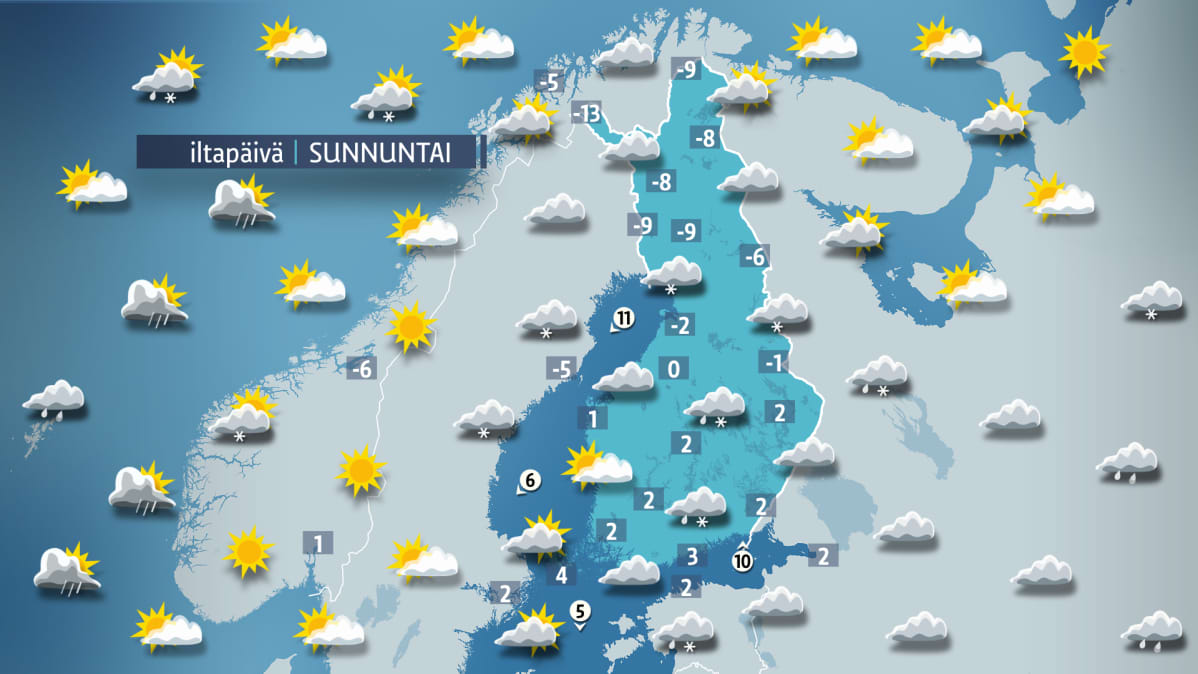 Sunnuntain sääkartta.