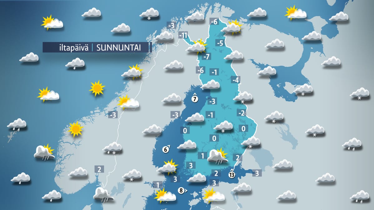 sunnuntain sääkartta
