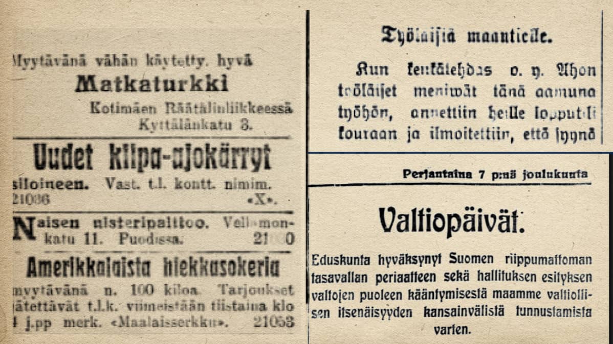 Vanhoja lehtiotsikoita, vanhoja lehtilleikkeitä, sanomalehdet, media, fontit, suomi100