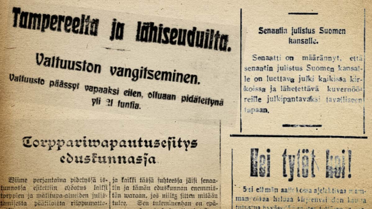 Vanhoja lehtiotsikoita, vanhoja lehtilleikkeitä, sanomalehdet, media, fontit, suomi100