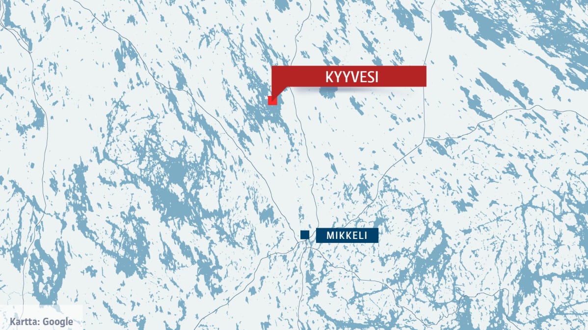 Kartta jossa Kyyvesi ja Mikkeli
