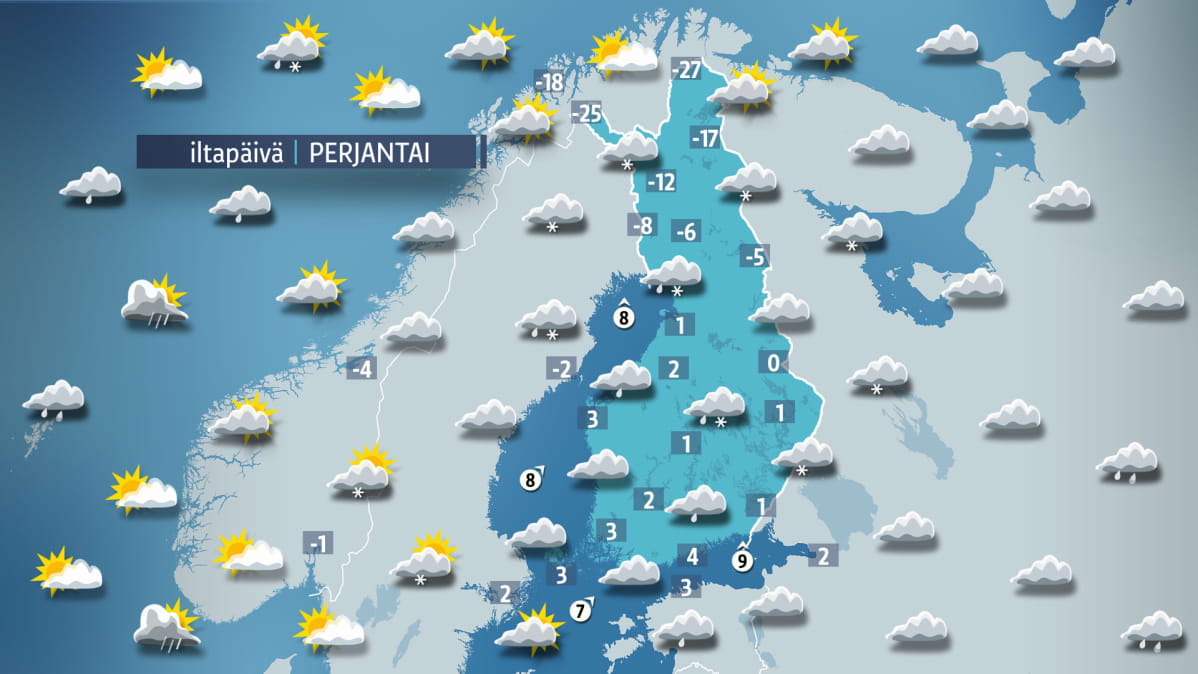 Sääkartta perjantaille 29. joulukuuta.