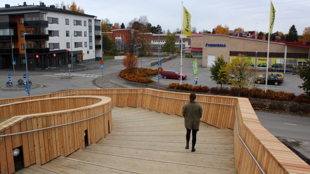 Kopeskaaren laelta näkee muun muassa Linnunlaulu-kerrostalon, kunnantalo Himmelin ja marketin.