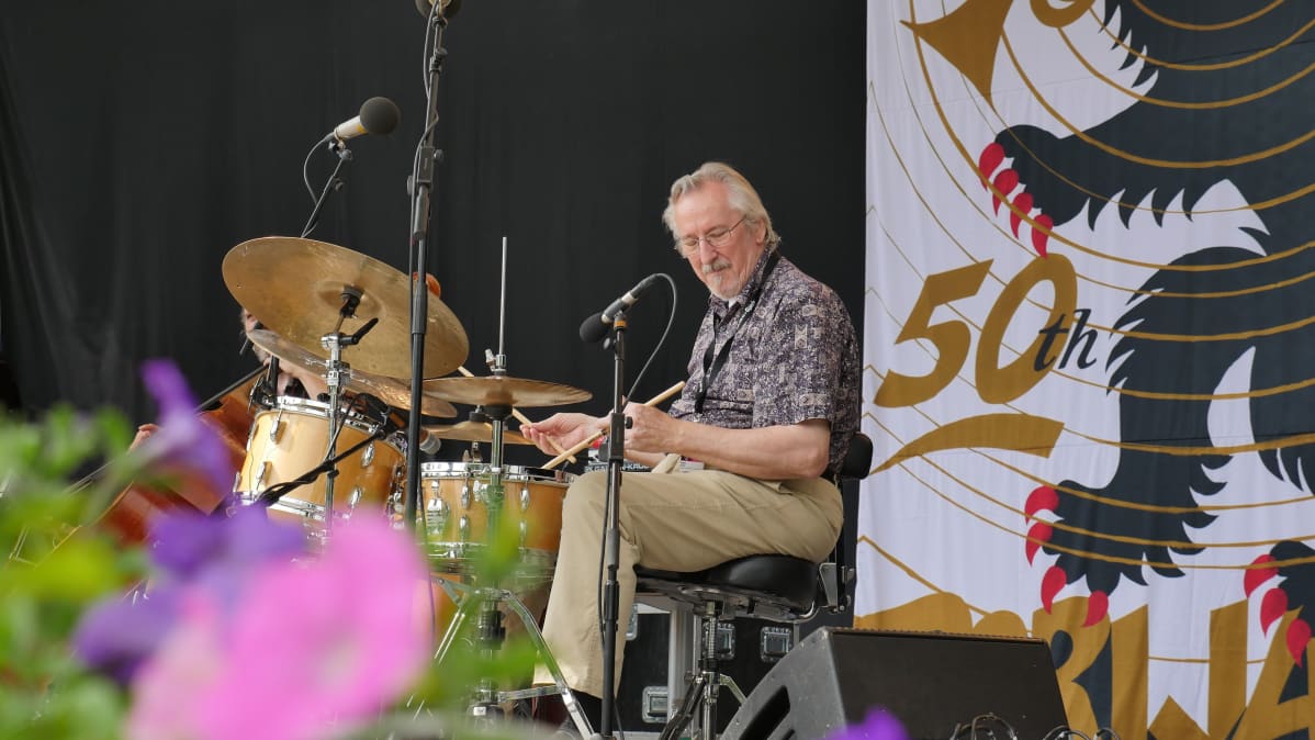 Reino Reiska Laine på Pori Jazz 2015, närvarande för 50:e gången i rad.