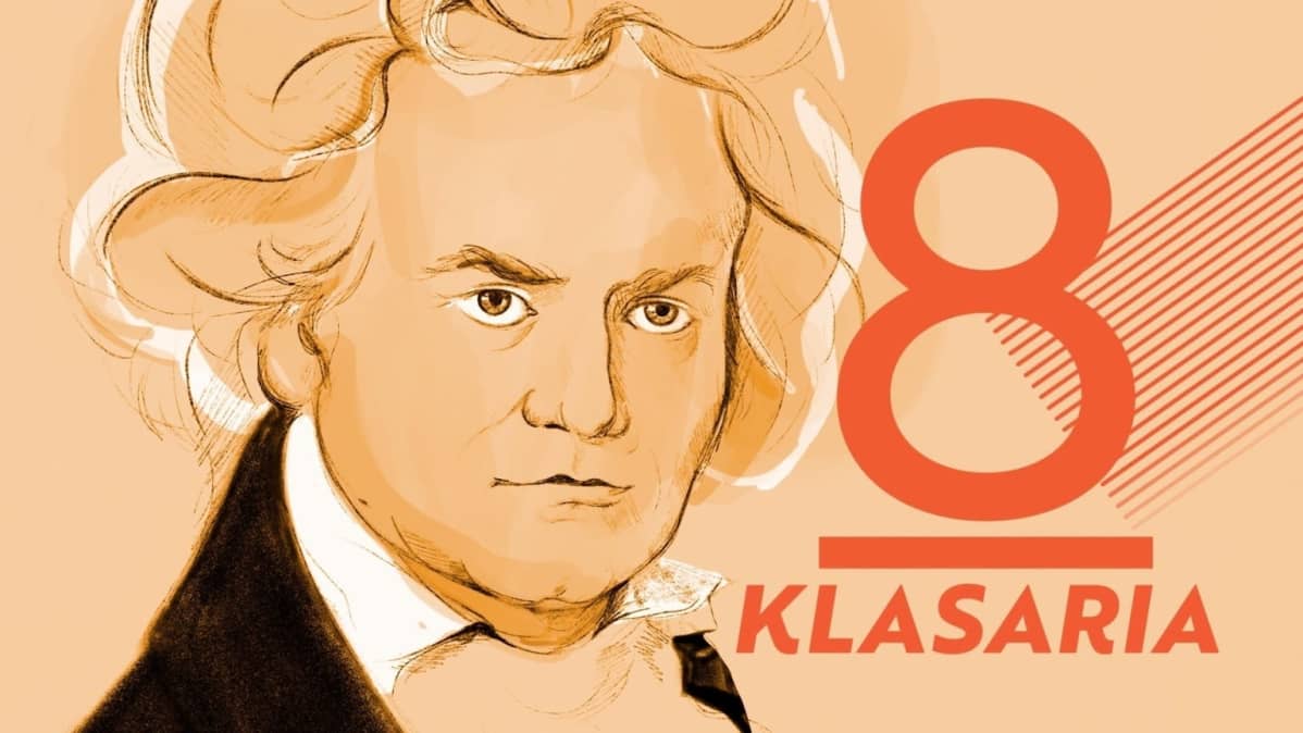 Piirroskuva klassisen musiikin säveltäjästä, mahdollisesti Beethovenista.