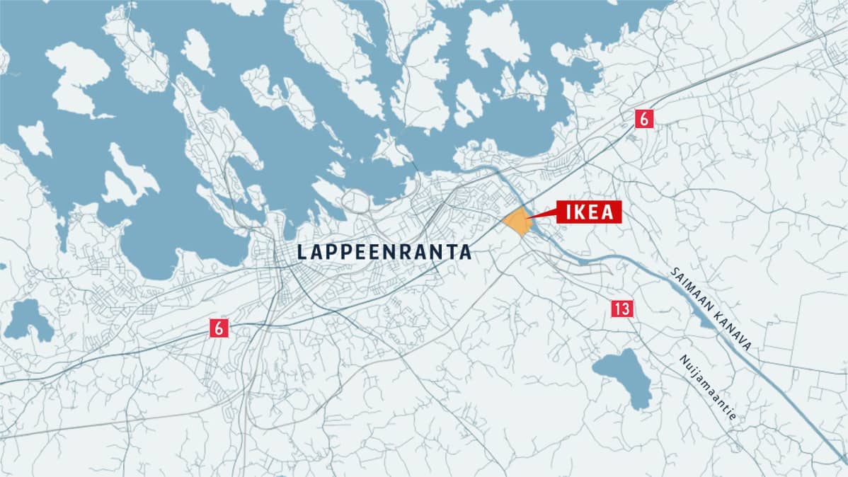 Karttagrafiikka, johon merkitty Ikean tontti Lappeenrannassa.