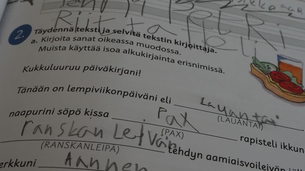 Lähikuva äidinkielen tehtävistä.