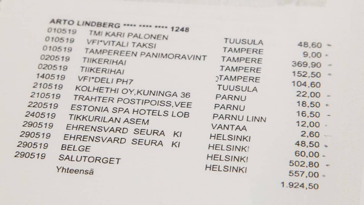 Tuusulan pormestarin kuluja.