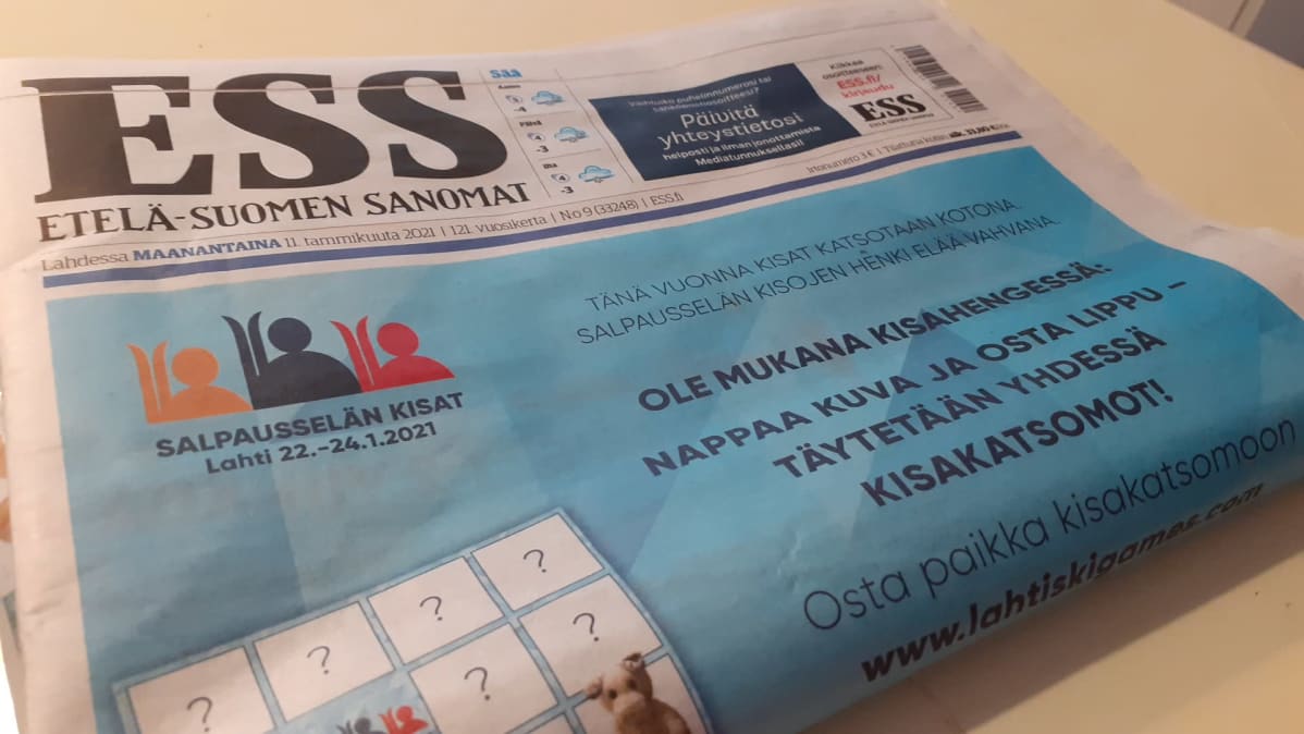 Etelä-Suomen Sanomien kansi 11.1.2021.