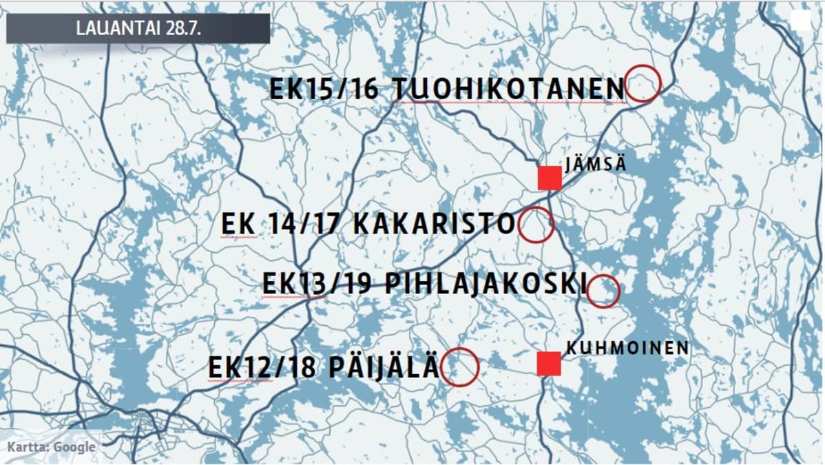 Suomen MM-rallin erikoiskokeet lauantaina 28.7.