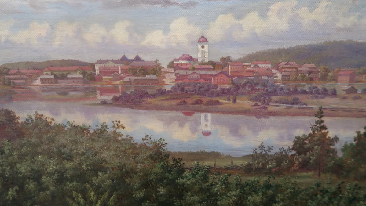 Ivar Konstantin Kaskas. Näköala Hämeenlinnaan, 1869. Öljy kankaalle. Suomen kansallismuseon kokoelma.