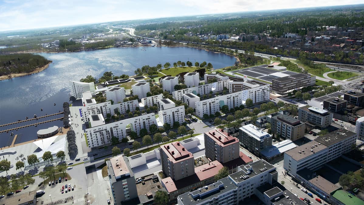 Havainnekuva Engelinrannasta pohjoisesta katsoen.