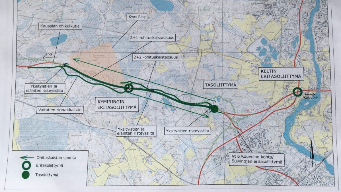 Tiesuunnitelma valtatie 12 parantamisesta, jos Kymi Ring toteutuu