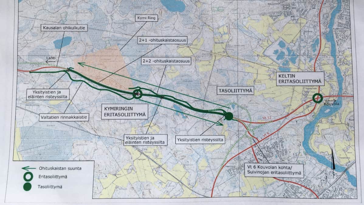 Tiesuunnitelma valtatie 12 parantamisesta, jos Kymi Ring toteutuu