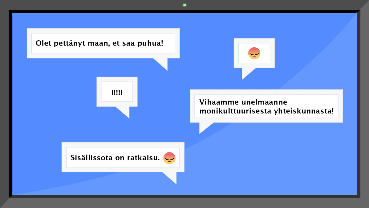 Ihmiskoe Facebookin vihakuplassa, kuvitus