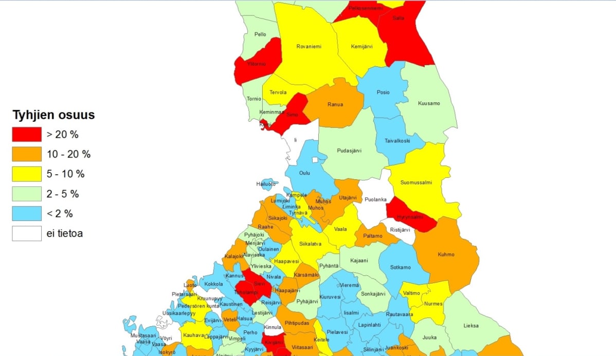 Tyhjien ARA- asuntojen osuus kannasta.