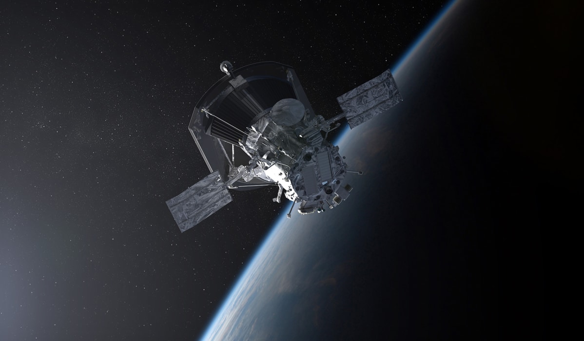 Havainnekuva siitä, miten Parker Solar Probe jättää maan.