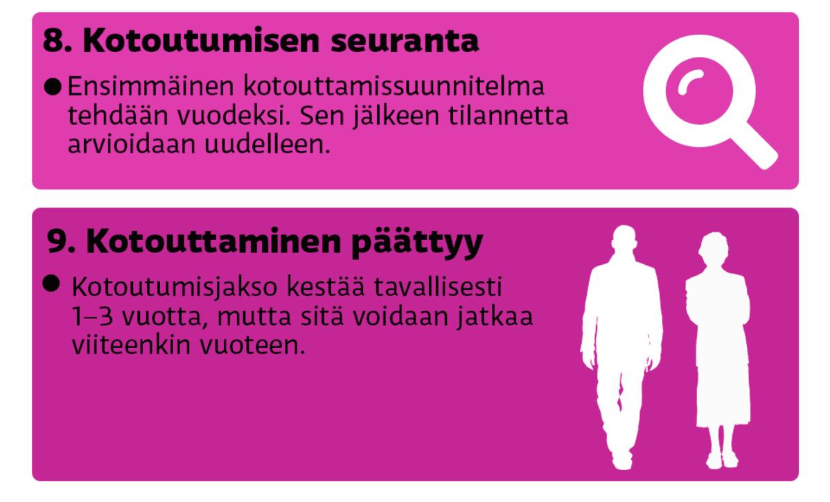 Grafiikka kotouttamisen vaiheista.
